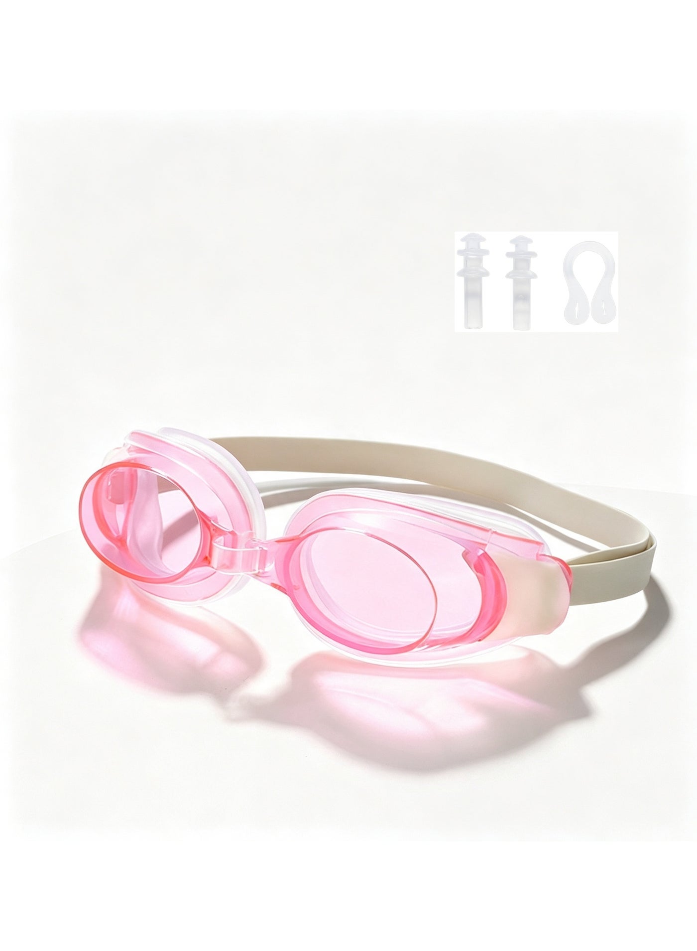 Kids Swimming Goggles, HD Clear Lens Anti Fog Waterproof Swim Glasses, Adjustable Nose Bridge, Comes with Ear Plugs & Nose Clip for Boys Girls