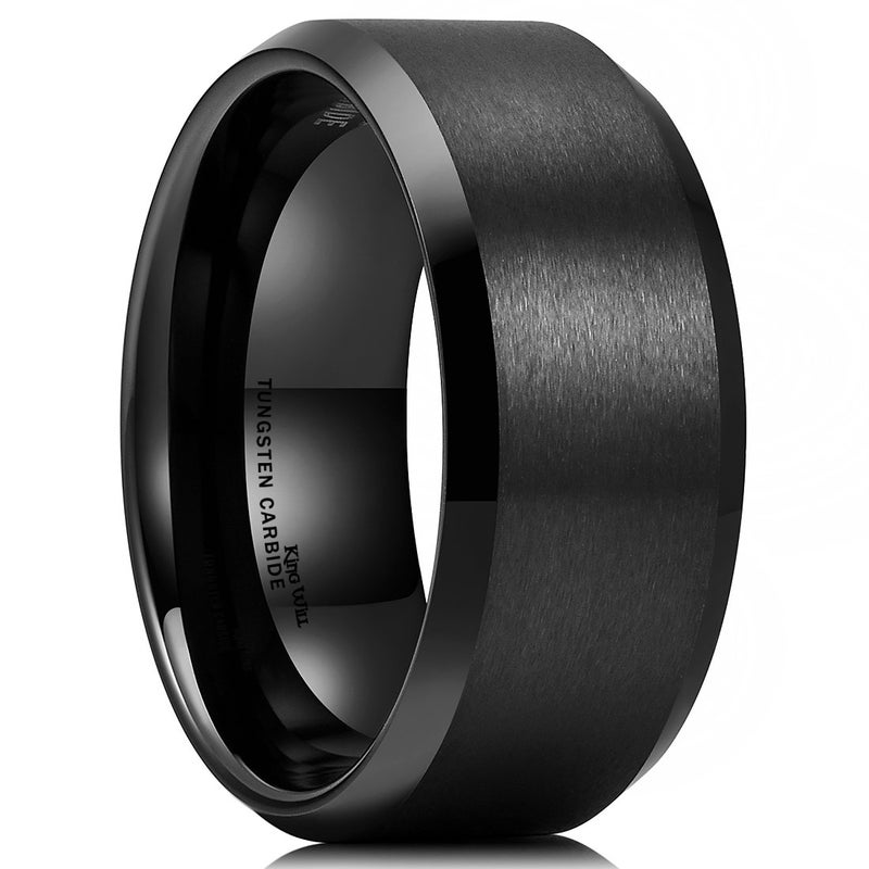 King Will Basic 6mm 7mm 8mm 9mm 10mm Men, Women Wedding Black Tungsten Ring Matte Finish Beveled Polished Edge Comfort Fit (10mm, 6) - Image 1