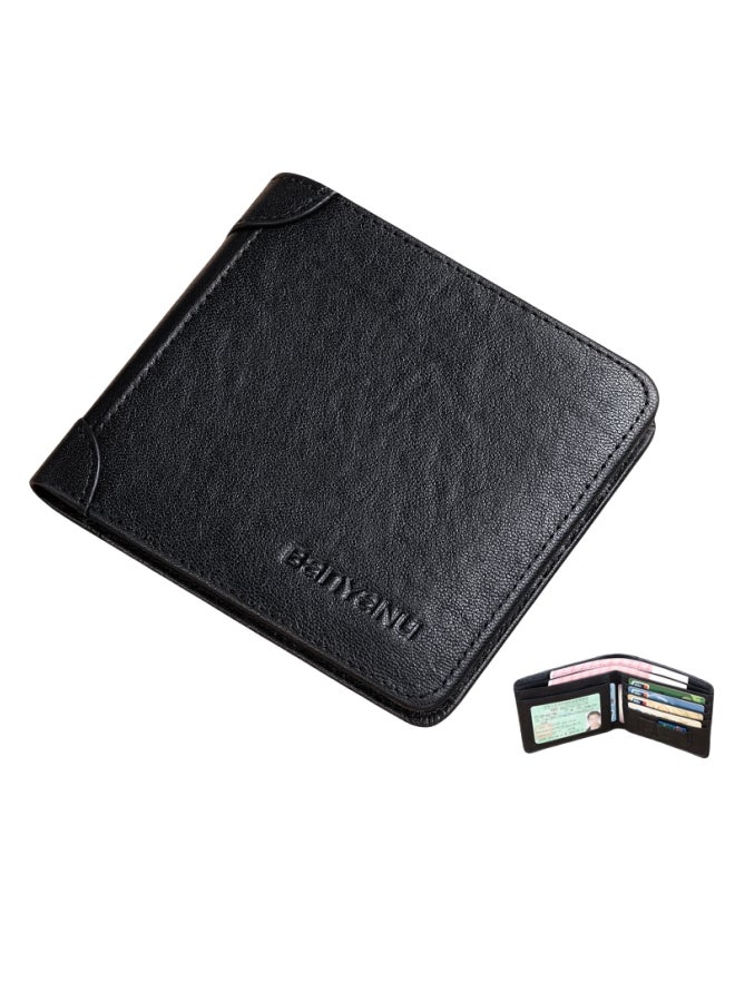 banyanu Wallet Men's Horizontal Genuine Leather Ultra-Thin New Style Wallet Cowhide Black - Image 2