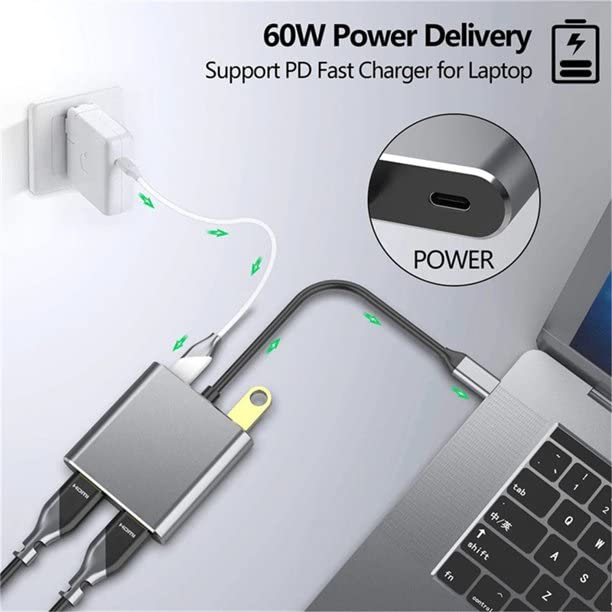 Tobo USB C to Dual HDMI Adapter 4K, 4 in 1 Type C to Dual HDMI, USB 3.0 Port, USB-C Docking Station Adapter Support Dual-Screen Display TD-231TC - Image 2