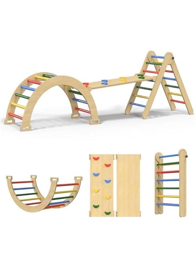 Beauenty Baby Climbing Toys Indoor Playground,5-in-1 Rainbow Pikler Triangle Set,3Pcs Wooden Rainbow Montessori Climbing Set for 3+ Years Old Baby Suitable for Park Indoor Outoor Home (4 color)  - Image 1
