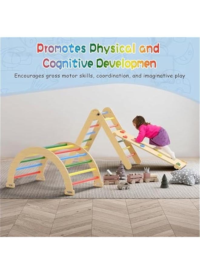 Beauenty Baby Climbing Toys Indoor Playground,5-in-1 Rainbow Pikler Triangle Set,3Pcs Wooden Rainbow Montessori Climbing Set for 3+ Years Old Baby Suitable for Park Indoor Outoor Home (4 color)  - Image 3
