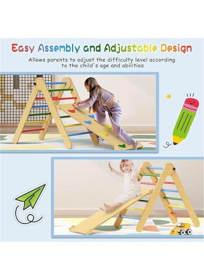 Beauenty Baby Climbing Toys Indoor Playground,5-in-1 Rainbow Pikler Triangle Set,3Pcs Wooden Rainbow Montessori Climbing Set for 3+ Years Old Baby Suitable for Park Indoor Outoor Home (4 color)  - Image 4