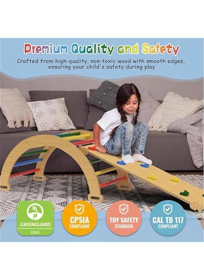 Beauenty Baby Climbing Toys Indoor Playground,5-in-1 Rainbow Pikler Triangle Set,3Pcs Wooden Rainbow Montessori Climbing Set for 3+ Years Old Baby Suitable for Park Indoor Outoor Home (4 color)  - Image 5