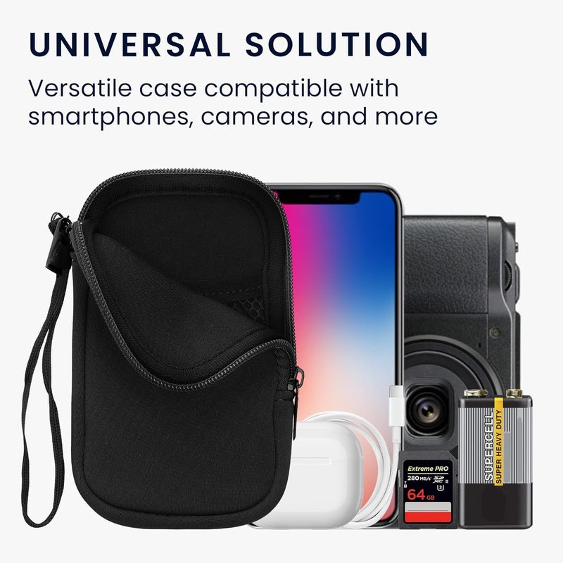 kwmobile Neoprene Phone Pouch Size XS - 3,5/4" - Universal Cell Sleeve Mobile Bag with Zipper, Wrist Strap - Black - Image 4