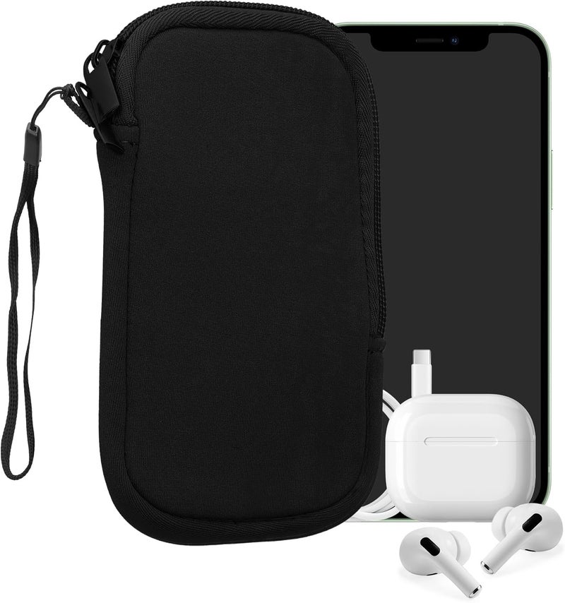 kwmobile Neoprene Phone Pouch Size XS - 3,5/4" - Universal Cell Sleeve Mobile Bag with Zipper, Wrist Strap - Black - Image 1