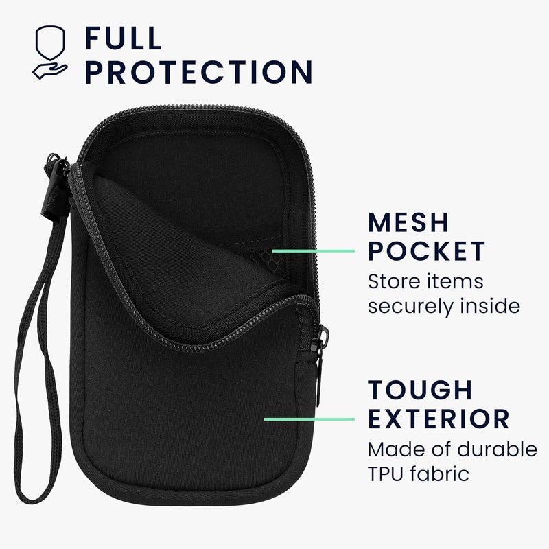 kwmobile Neoprene Phone Pouch Size XS - 3,5/4" - Universal Cell Sleeve Mobile Bag with Zipper, Wrist Strap - Black - Image 3
