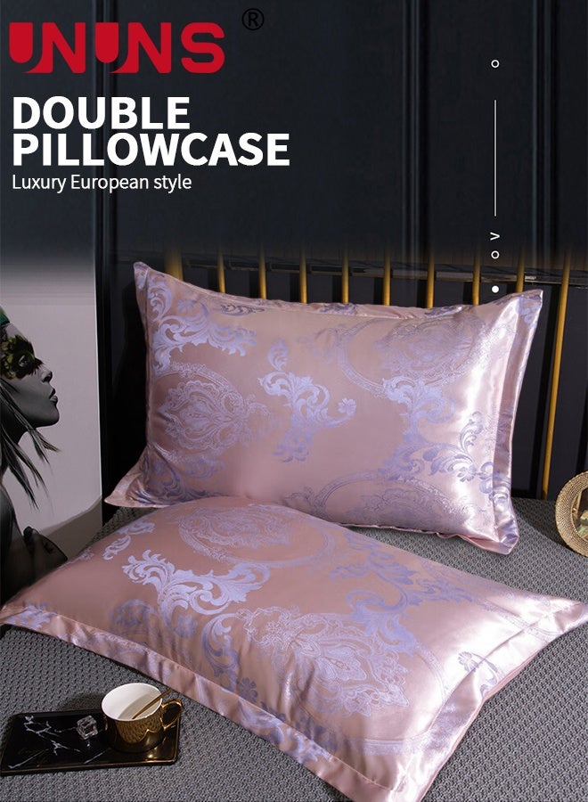 UNUNS أغطية وسائد ساتان، أغطية وسائد ساتان للشعر والبشرة، 2 قطعة أغطية وسائد كبيرة بطبعة زهور، أغطية وسائد ساتان ناعمة بطبعة زهور مع إغلاق ظرفي، زهور وردية، 48x74 سم - Image 2