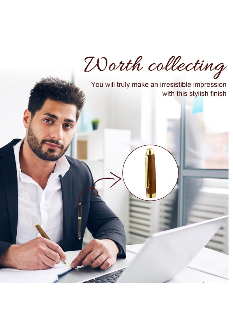 ماركة غير محددة - مجموعة أقلام حبر جاف، مجموعة أقلام حبر خشبية فاخرة عتيقة مع زخرفة نحاسية، خط حبر جاف برأس 0.5 مم تأتي مع 12 قطعة من خراطيش الحبر، صندوق هدايا أنيق لأقلام الكرة الجميلة لعيد ميلاد المكتب التنفيذي للط - Image 1