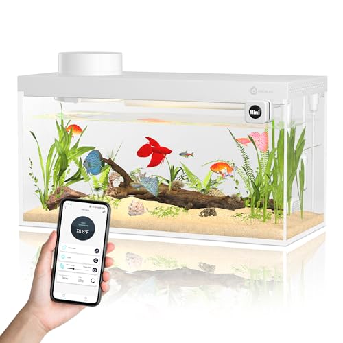 PREMJIN Smart Fish Tank Aquarium Kit with APP Control and Auto Feeder -1.5 Gal Fish Tank Multi-Layer Filtration System Silent Pump & UHD Glass -16 Million DIY Colors Includes Mini Magnetic Scrubber Scraper - Image 1
