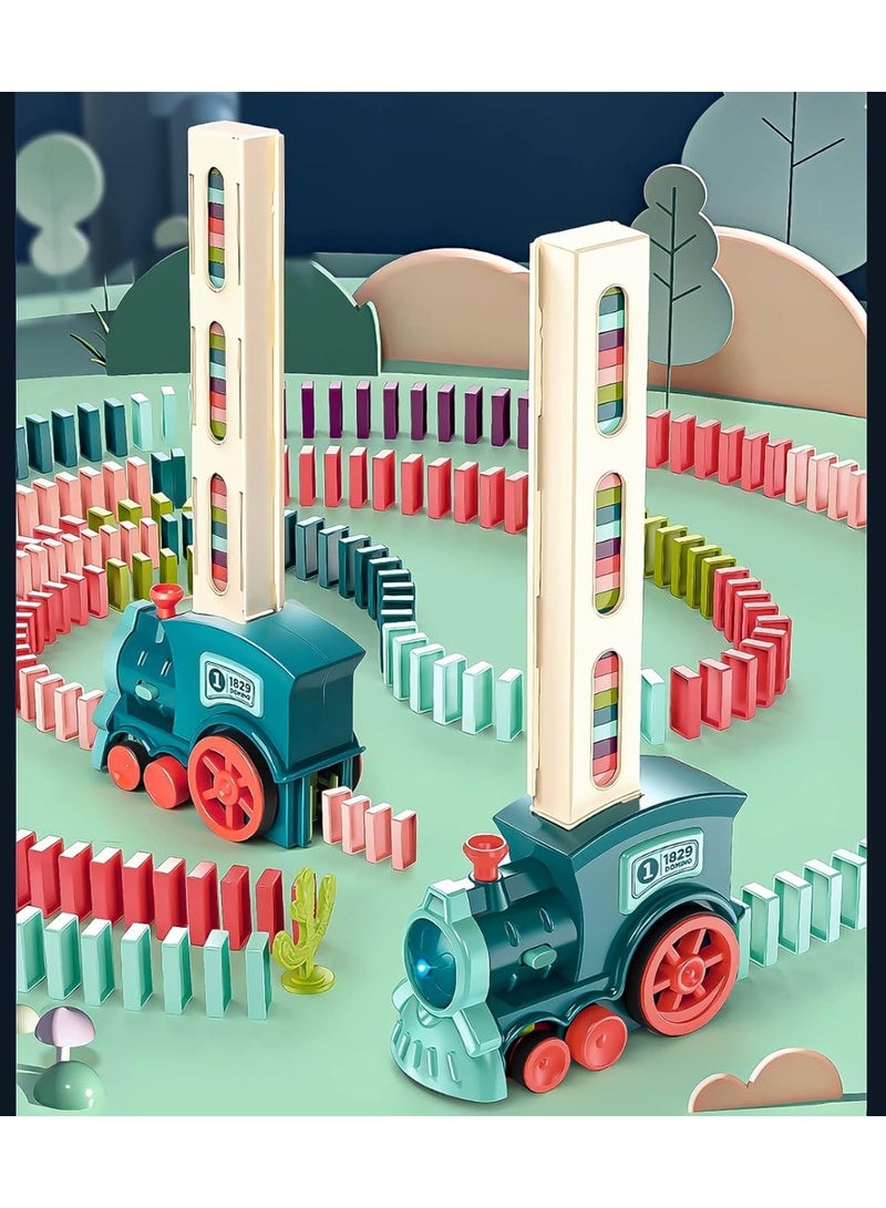 ST ZONE Domino Train Toy Set – 60pcs Automatic Domino Blocks with Lights & Sounds, STEM Building Toy for Kids (Ages 3+) - Image 1