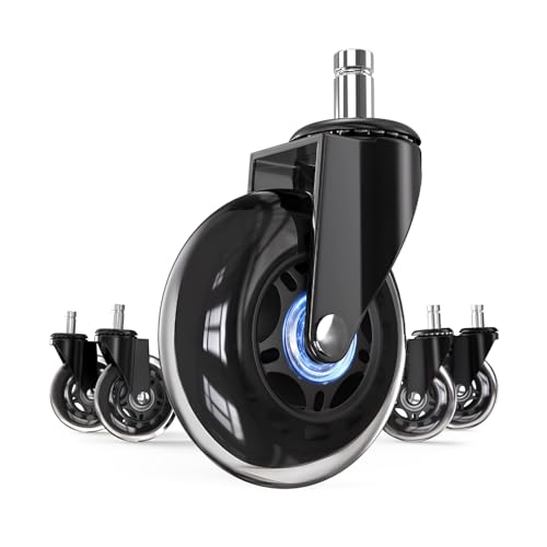 Corvids 3-Inch Universal Fit Single Caster Wheels | 2 -Year Warranty | Replaceable Rollerblade Type Steel PU Rubber, Safe for All Floors (Stem Size 11/22 mm) - Set of 5 - Image 1