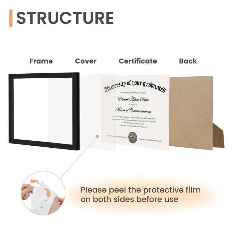 upsimples Certificate Frame with Clear Plexiglass, 8.5 by 11 Picture Diploma Document Degree Frames for Wall and Tabletop, Black, 1 Pack - Image 2