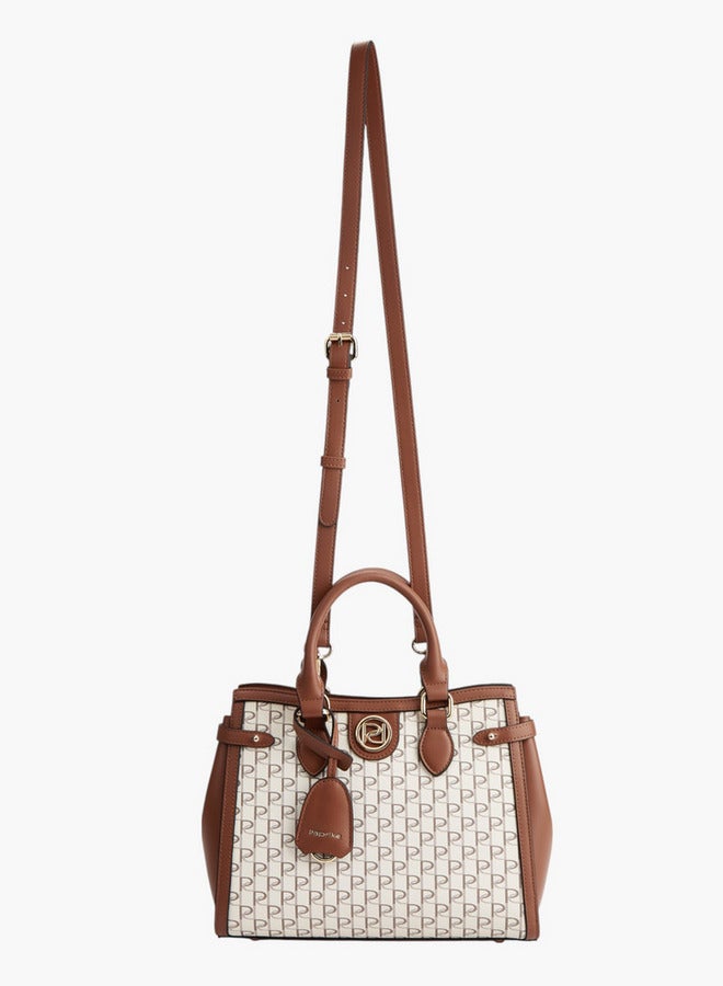 Paprika Monogram Print Tote Bag with Double Handle and Zip Closure  - Image 5