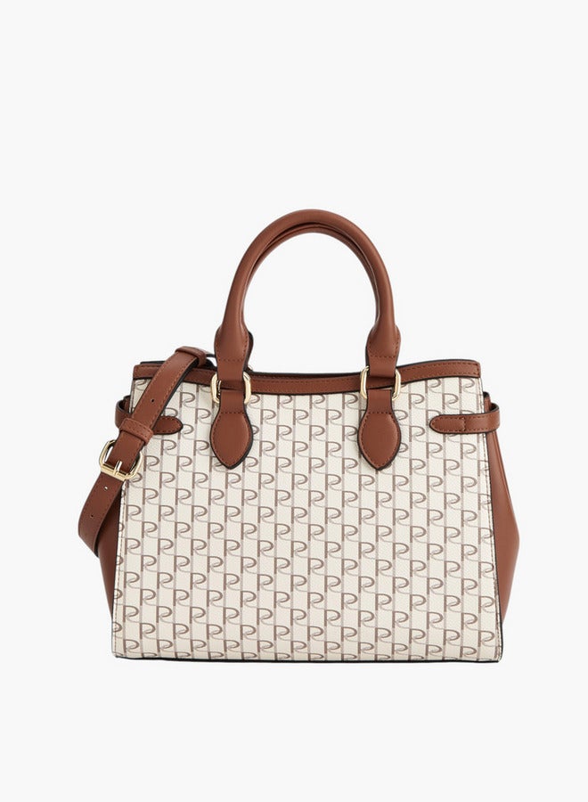 Paprika Monogram Print Tote Bag with Double Handle and Zip Closure  - Image 2