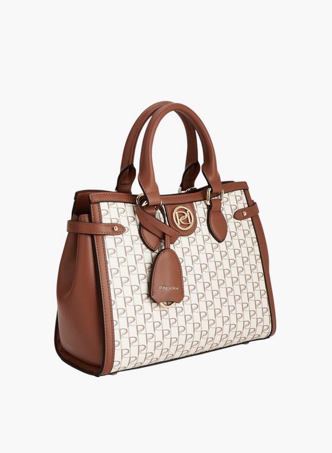 Paprika Monogram Print Tote Bag with Double Handle and Zip Closure  - Image 3