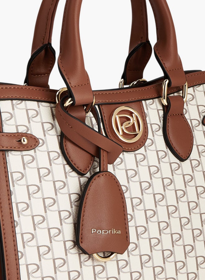 Paprika Monogram Print Tote Bag with Double Handle and Zip Closure  - Image 4