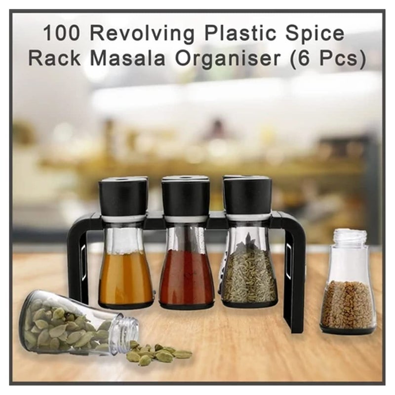 Rosaline Revolving Plastic Spice Rack Masala Organiser with Container Spice Stand for Kitchen Storage Revolve 360 Degree Which Holds 6 Bottles Jar and Container Spice Rack Spice Jar Set 6 Pcs - Image 2