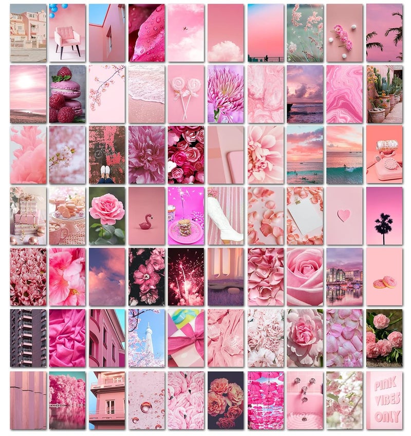 Wildmark Wildmark PeelNStick Photo Wall Collage Kit 70 PCS Cute Pink Aesthetic Posters for Teen Girl Room Dcor Room Decor Photo Collection Small Posters for Room Decoration Pink 4 x 6 inches Paper