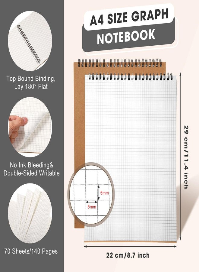 Engrowtic Top Spiral Graph Paper Notebooks 8.7 x11.4 Inch A4 Grid Paper Notepad 70 Sheet Memo Steno Pad for Engineering Writing Sketching Drawing School Office Supplies(Kraft,2 Pack) - Image 2