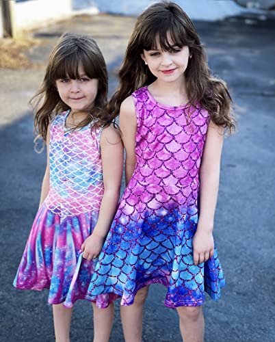 Funnycokid Mermaid Dress for Girls,Big kid Summer Sundress Kids Birthday Sleeveless Dresses Clothes Size 10 Size 12 Twirl Spring Outfit 10-12 Years Pink - Image 3