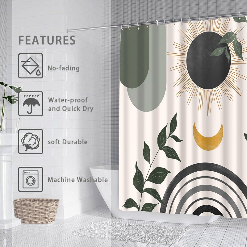 GHROIEP MID Century Abstract Boho جمالية دش الستار مجموعة رمادية Nature Sun Modern Minimalist Home Home Startain Decor - Image 3