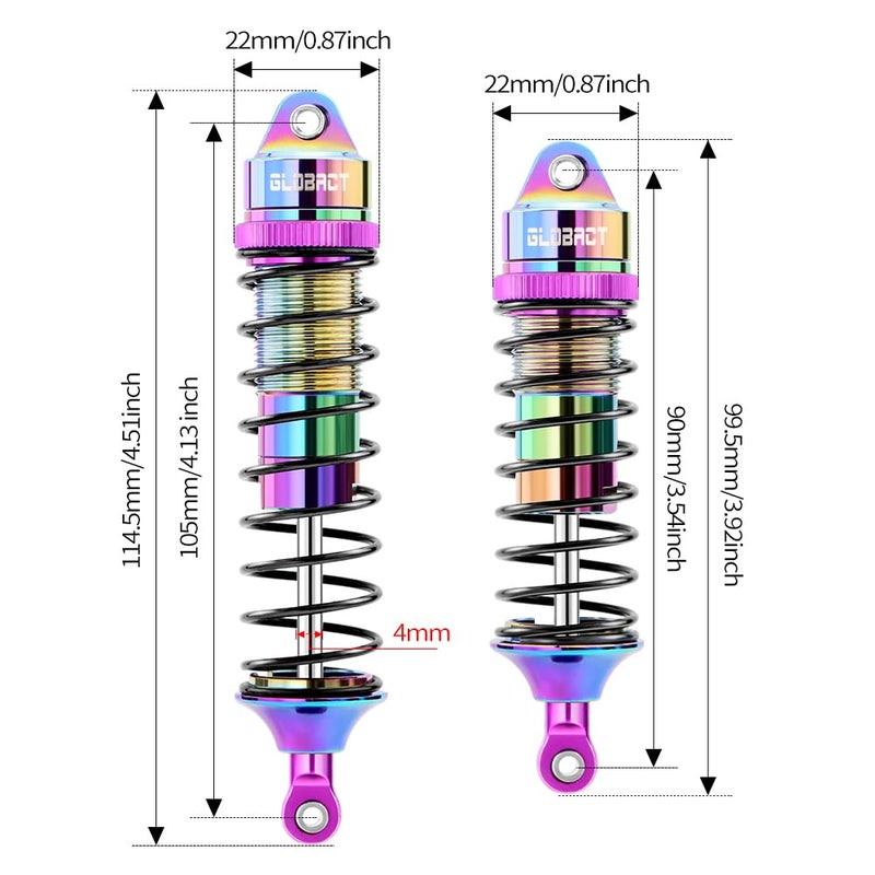 GLOBACT RC Oil Shocks Absorber Colorful RC Shock Absorber Damper Set for Traxxas Slash 2WD/4x4 Stampede Rustler Bandit Hoss F-150 1/10 RC Upgrade Parts Replace 5862 (4PCS) - Image 4