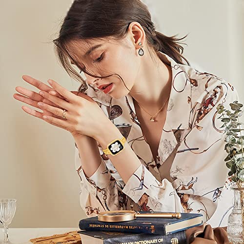 Mosonio Compatible with Apple Watch Band 44mm with Case Women, Bling Metal Wristband Strap with 2 Pack Bling PC Protective Cover for iWatch SE Series 6/5/4(44mm, Gold) - Image 3
