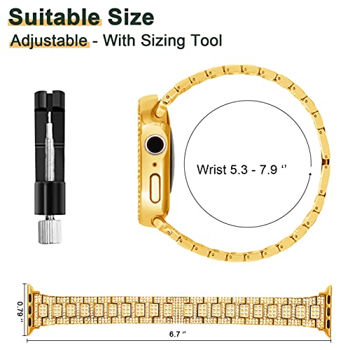 Mosonio Compatible with Apple Watch Band 44mm with Case Women, Bling Metal Wristband Strap with 2 Pack Bling PC Protective Cover for iWatch SE Series 6/5/4(44mm, Gold) - Image 5
