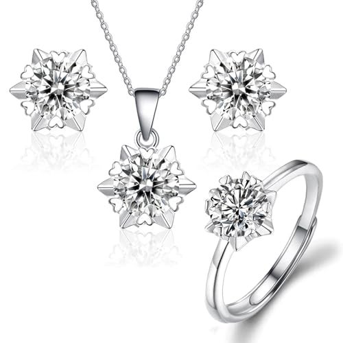 Peora Silver Plated Cubic Zirconia Necklace Pendant Chain Finger Ring & Stud Earrings Fancy Jewellrey Set for Women and Girls. - Image 1