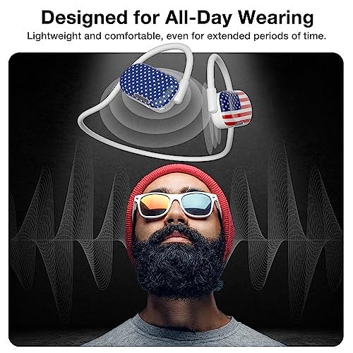 Purity Air Open Ear Headphones - True Air Conduction Wireless Bluetooth Open Ear Earbuds with Dual Mic for iPhone/Android - Secured Long Wearing Comfort, Sports Sweat Resistant (US Flag/Star) - Image 3