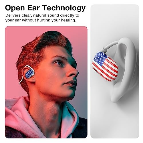 Purity Air Open Ear Headphones - True Air Conduction Wireless Bluetooth Open Ear Earbuds with Dual Mic for iPhone/Android - Secured Long Wearing Comfort, Sports Sweat Resistant (US Flag/Star) - Image 2