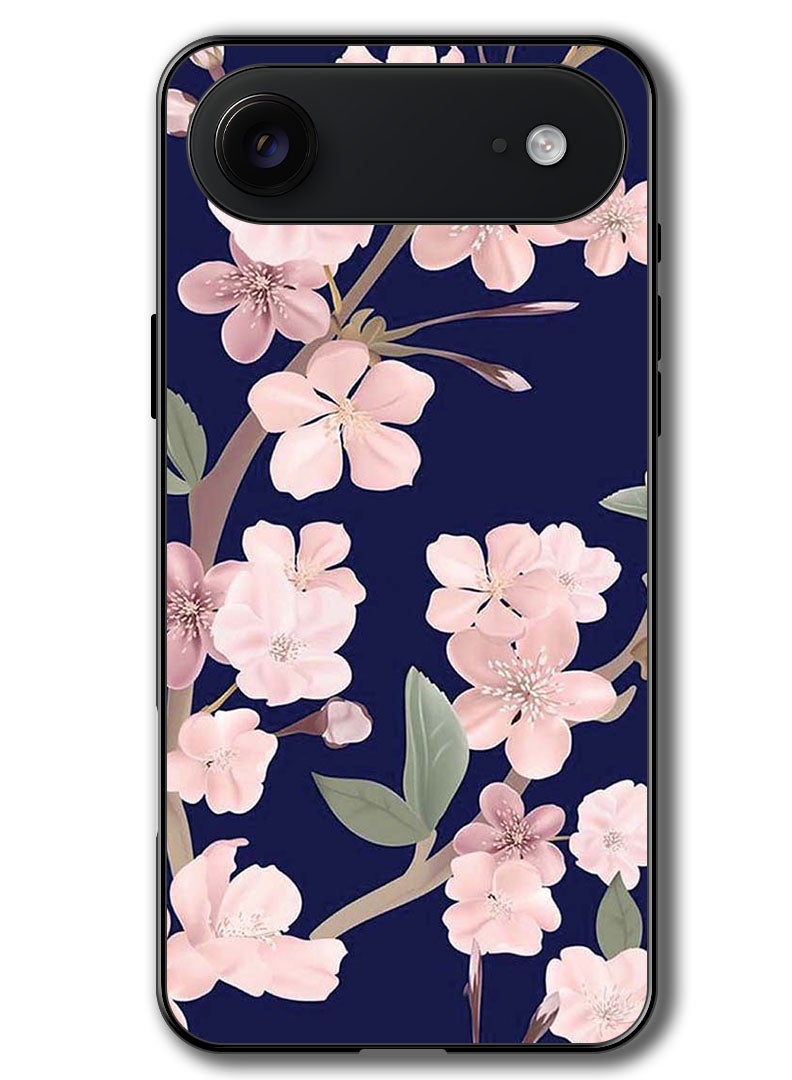 Theodor حافظة متوافقة مع آبل آيفون 17 إير 6.5 بوصة حماية مضادة للصدمات غطاء بامبر زهور وردية على خلفية زرقاء - Image 1