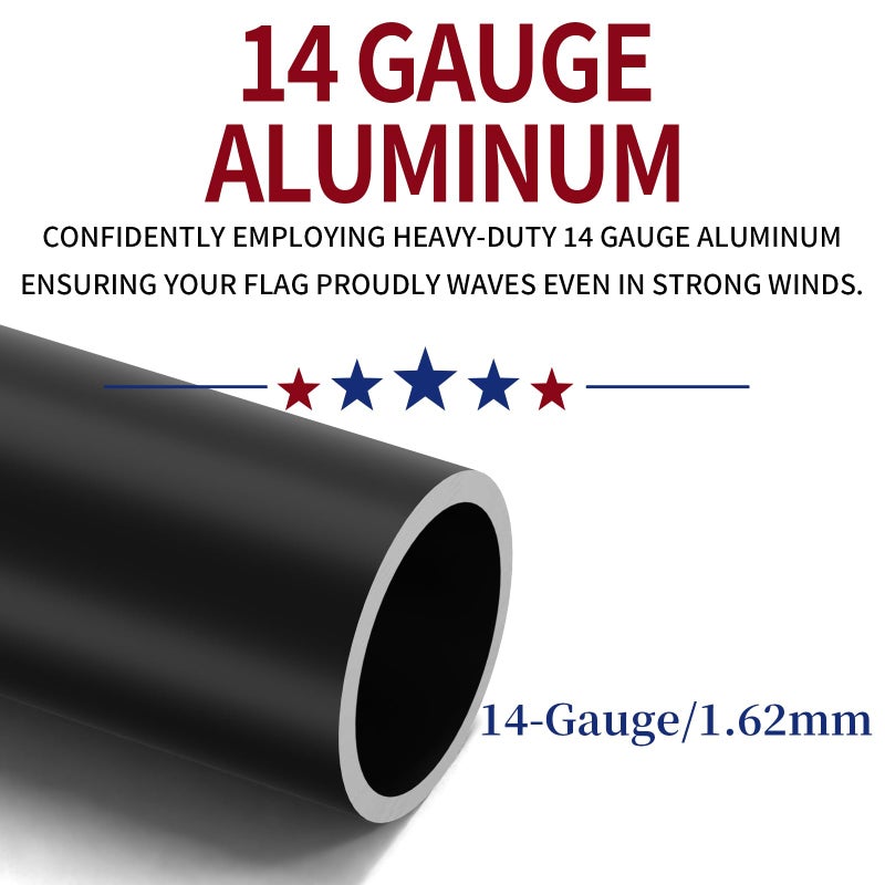 IIOPE 25FT Heavy Duty Flag Pole,14-Gauge Aluminum,Resist Strong Wind Reinforcement Ring Patent,Sectional Black Residential Flagpole Complete Kit - USA Flag,Black Ball, Aluminum Clips - Image 2