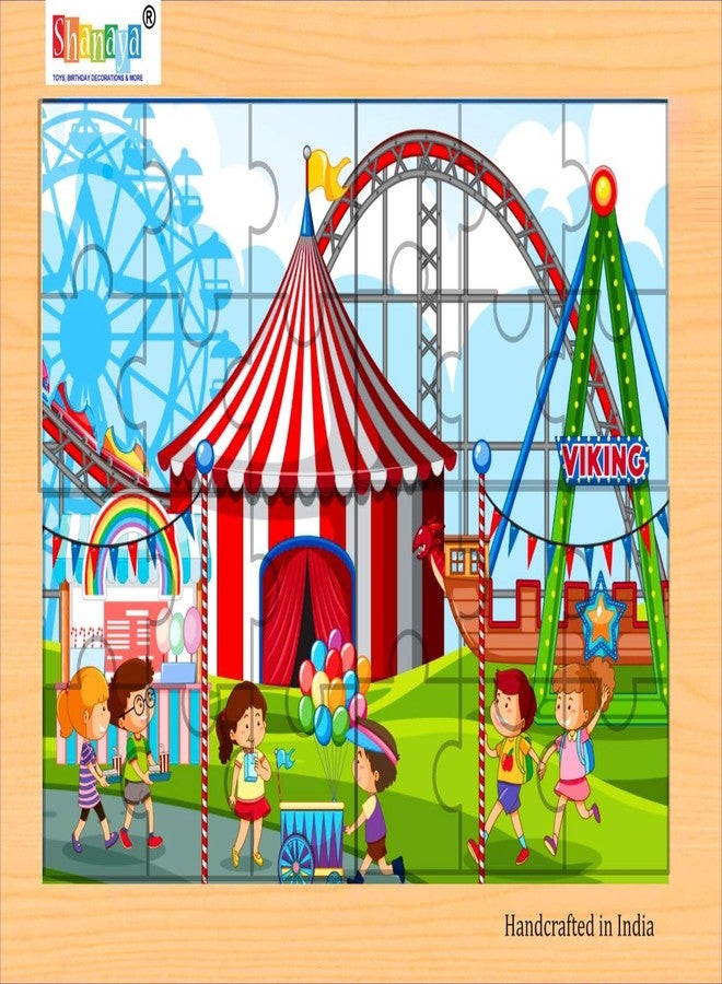 SHANAYA 36 Pieces Wooden Jigsaw Puzzle Kids Cartoon Animal Vehicle Puzzles Games Baby Early Learning Educational Toys for Children 2 Sided Puzzle (Children in Amusement Park + Children in Circus) - Image 3