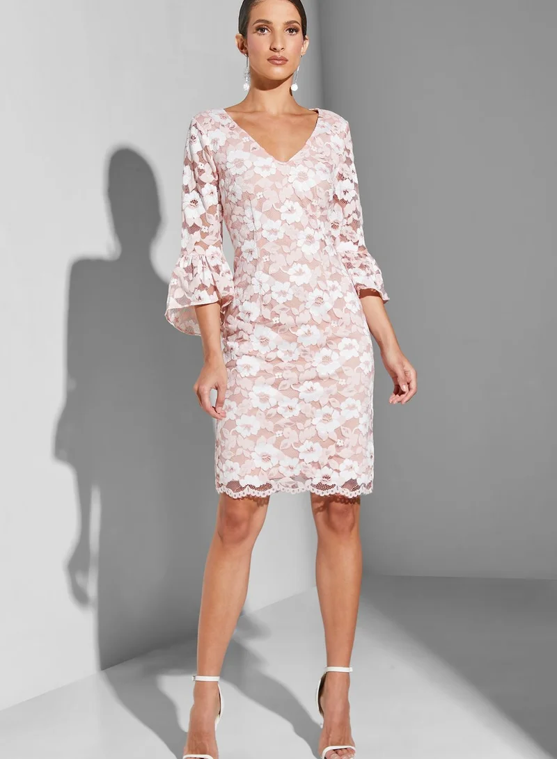 Adrianna Papell V-Neck Floral Print Dress