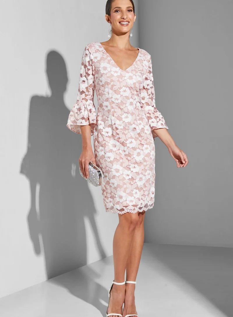 Adrianna Papell V-Neck Floral Print Dress