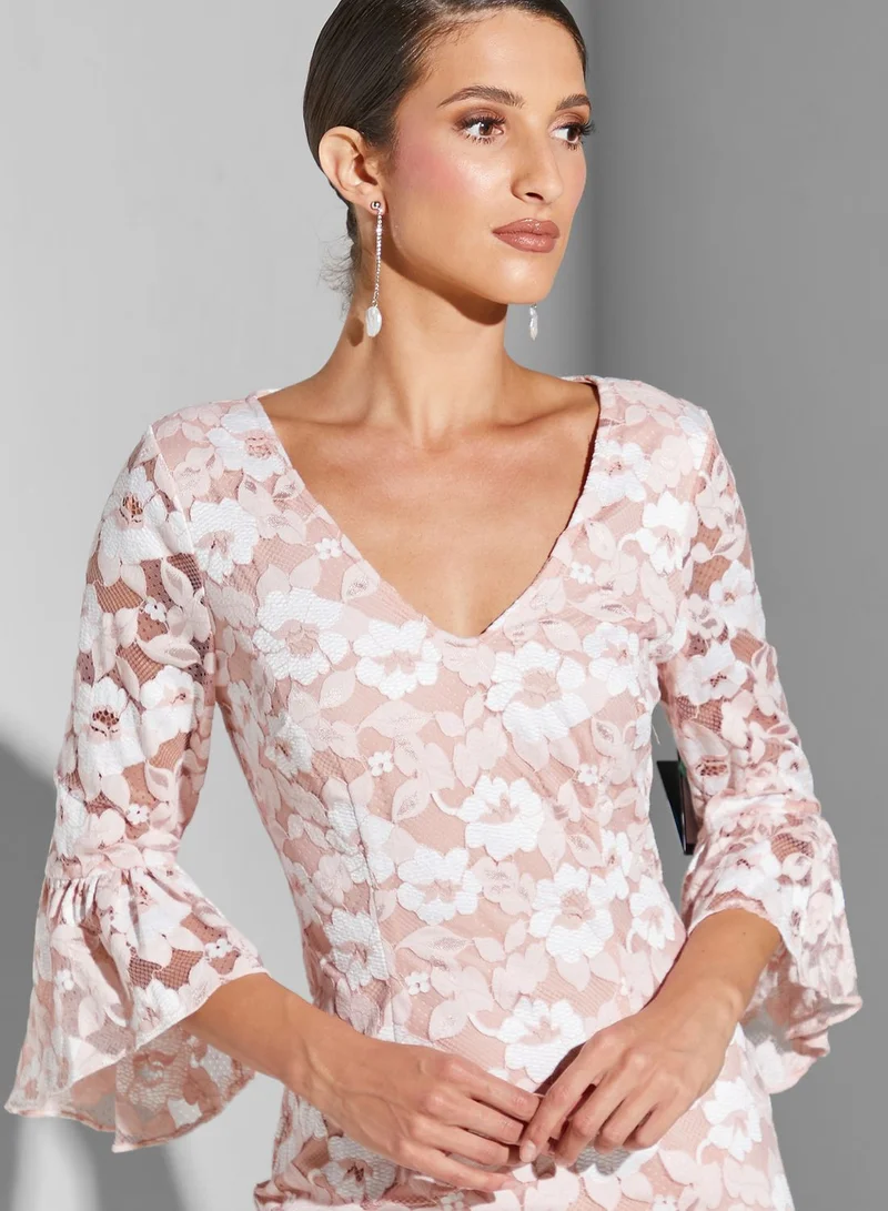 Adrianna Papell V-Neck Floral Print Dress