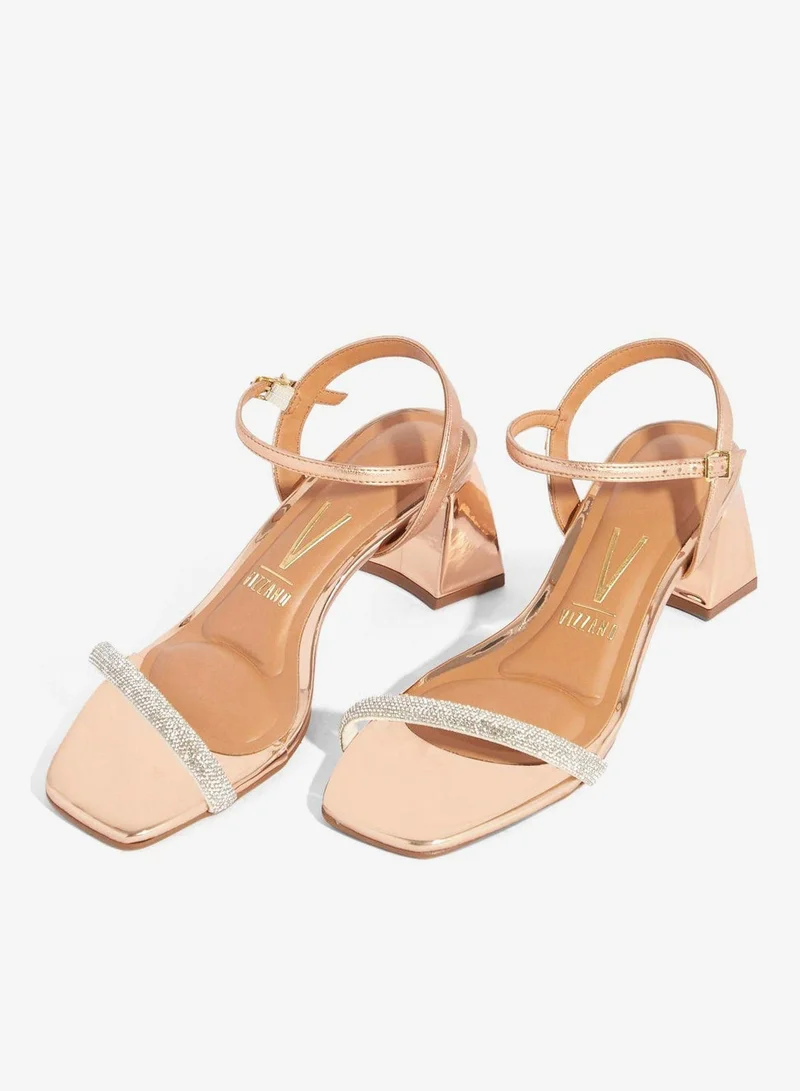 VIZZANO Gold Pink Block Heel Sandals for Women – Stylish Ladies Heels Sandals for Everyday Wear for Women | Best Price UAE