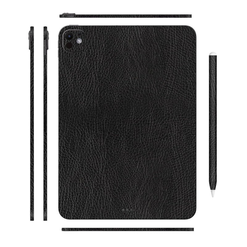 Tablet Skins Compatible with iPad Pro 11 M4 2024, Anti-Scratch Vinyl Decal Skin, Protective Film, Not Case/Cover (Black Leather, Full Body Skin + iPad Pencil 2 Skin)