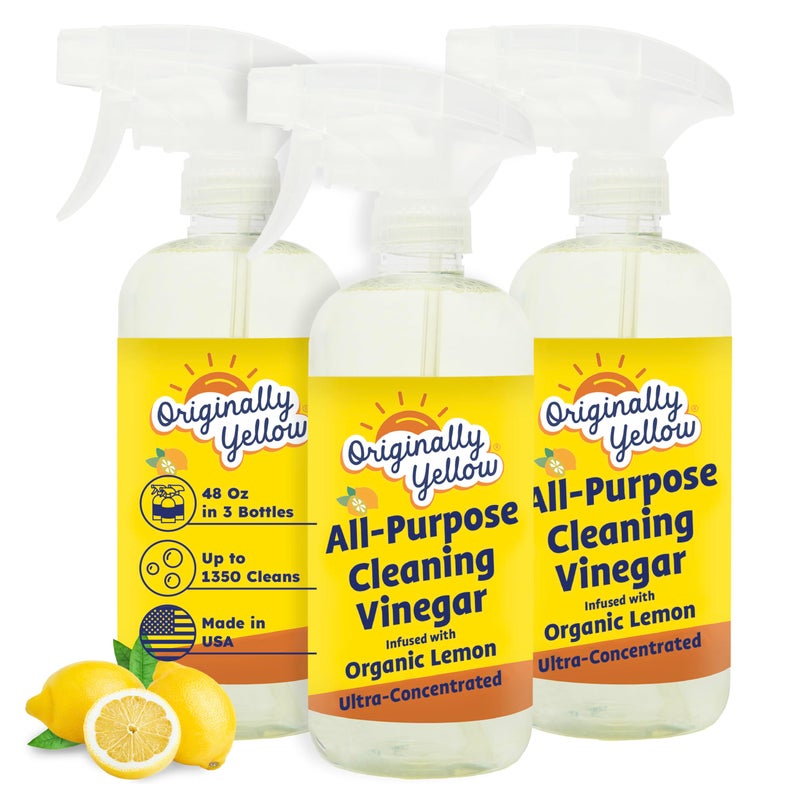 Originally Yellow Lemon Vinegar All Purpose Cleaning Spray | Distilled Cleaning Vinegar | Plant-Derived All Purpose Cleaner | Living Room, Bathroom, & Kitchen | 3 Pack - Image 1