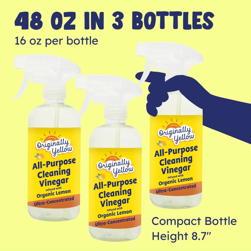 Originally Yellow Lemon Vinegar All Purpose Cleaning Spray | Distilled Cleaning Vinegar | Plant-Derived All Purpose Cleaner | Living Room, Bathroom, & Kitchen | 3 Pack - Image 5