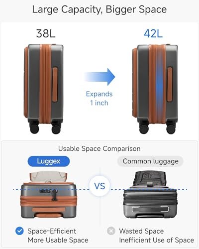 LUGGEX Carry On Luggage 22x14x9 Airline Approved, FLO5 Expandable Polycarbonate Suitcase with Front Pocket (FX-Core, Brown-Black, 20 Inch) - Image 4