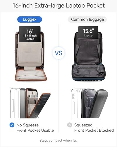 LUGGEX Carry On Luggage 22x14x9 Airline Approved, FLO5 Expandable Polycarbonate Suitcase with Front Pocket (FX-Core, Brown-Black, 20 Inch) - Image 3