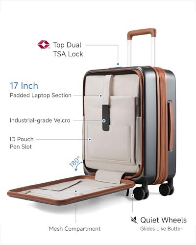 LUGGEX Carry On Luggage 22x14x9 Airline Approved, FLO5 Expandable Polycarbonate Suitcase with Front Pocket (FX-Core, Brown-Black, 20 Inch) - Image 2