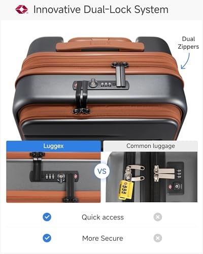 LUGGEX Carry On Luggage 22x14x9 Airline Approved, FLO5 Expandable Polycarbonate Suitcase with Front Pocket (FX-Core, Brown-Black, 20 Inch) - Image 5