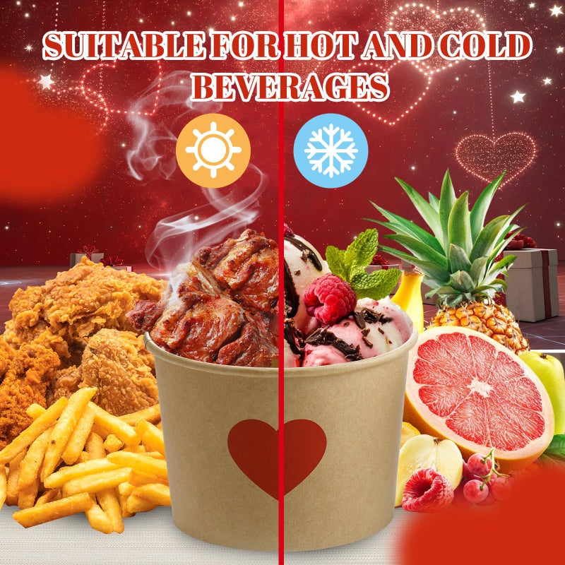Hsei 60 Pcs 16oz Valentine's Day Disposable Soup Bowls Heart Ice Cream Cups Snack Paper Bowls Dessert Sundae Yogurt Cups Hot Cold Drink for Holiday Party Supplies - Image 2