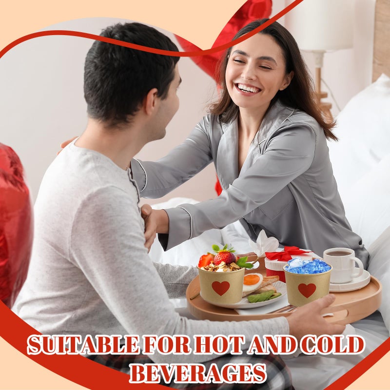 Hsei 60 Pcs 16oz Valentine's Day Disposable Soup Bowls Heart Ice Cream Cups Snack Paper Bowls Dessert Sundae Yogurt Cups Hot Cold Drink for Holiday Party Supplies - Image 4