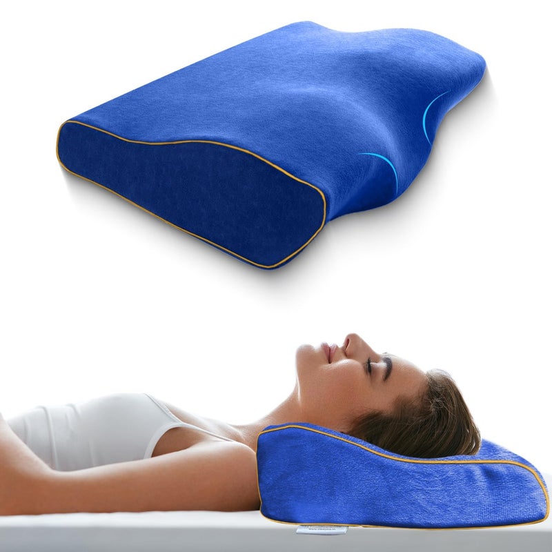 Sleepsia Sleepsia Memory Foam Pillow | 1 Year Warranty | Cervical Pillow for Neck Pain, Pillow for Neck Pain, Orthopedic Pillow with Extra Curve Neck Support for Sleeping, Side & Back Sleepers (Blue) - Image 1