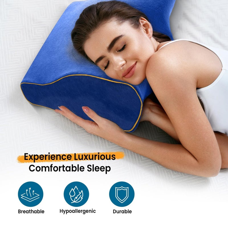 Sleepsia Sleepsia Memory Foam Pillow | 1 Year Warranty | Cervical Pillow for Neck Pain, Pillow for Neck Pain, Orthopedic Pillow with Extra Curve Neck Support for Sleeping, Side & Back Sleepers (Blue) - Image 5